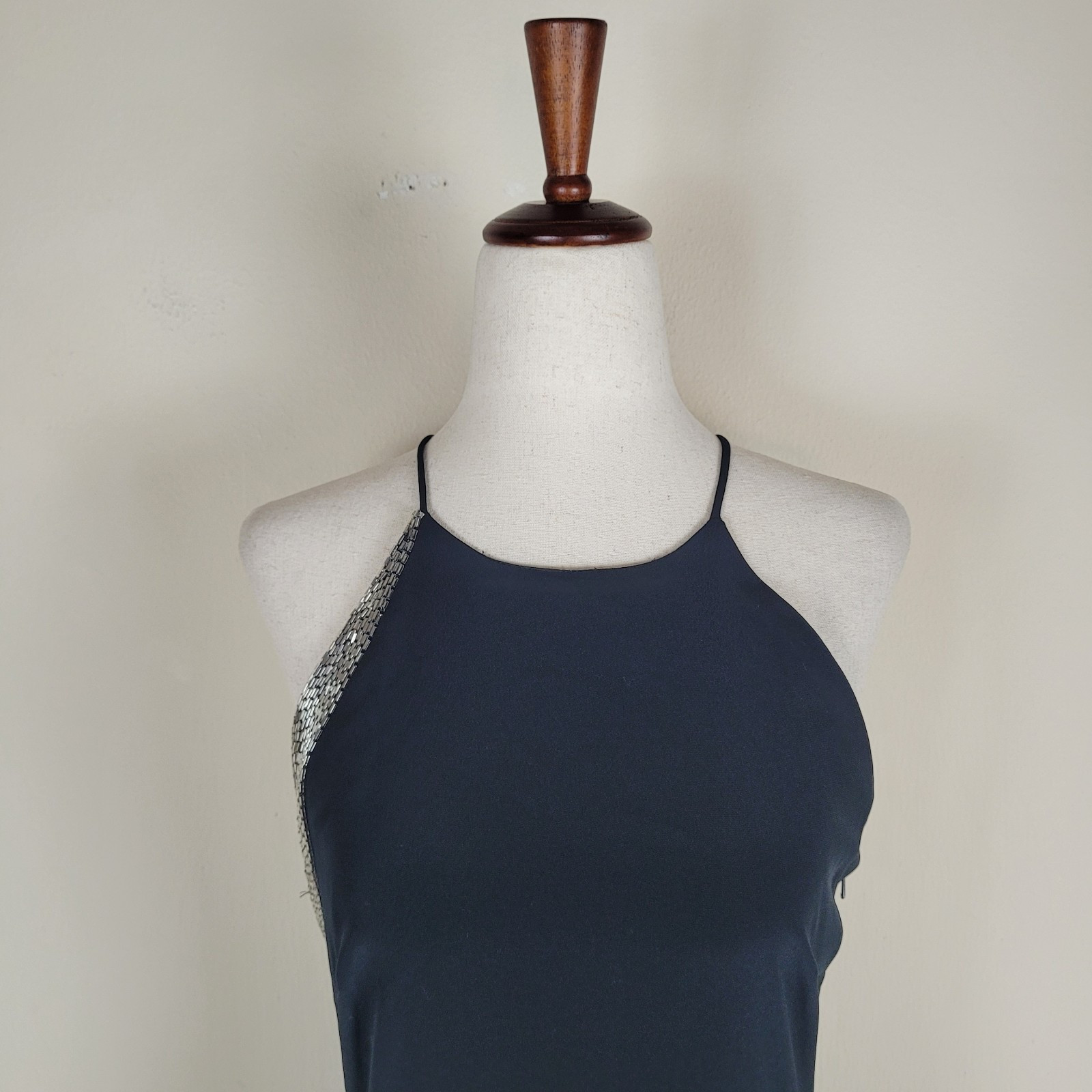 VTG Niteline Dress 6 Black Long Beaded Evening 90s Gown Column Sexy Red Carpet