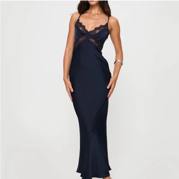 Princess Polly Treasure Bias Cut Maxi Dress Navy