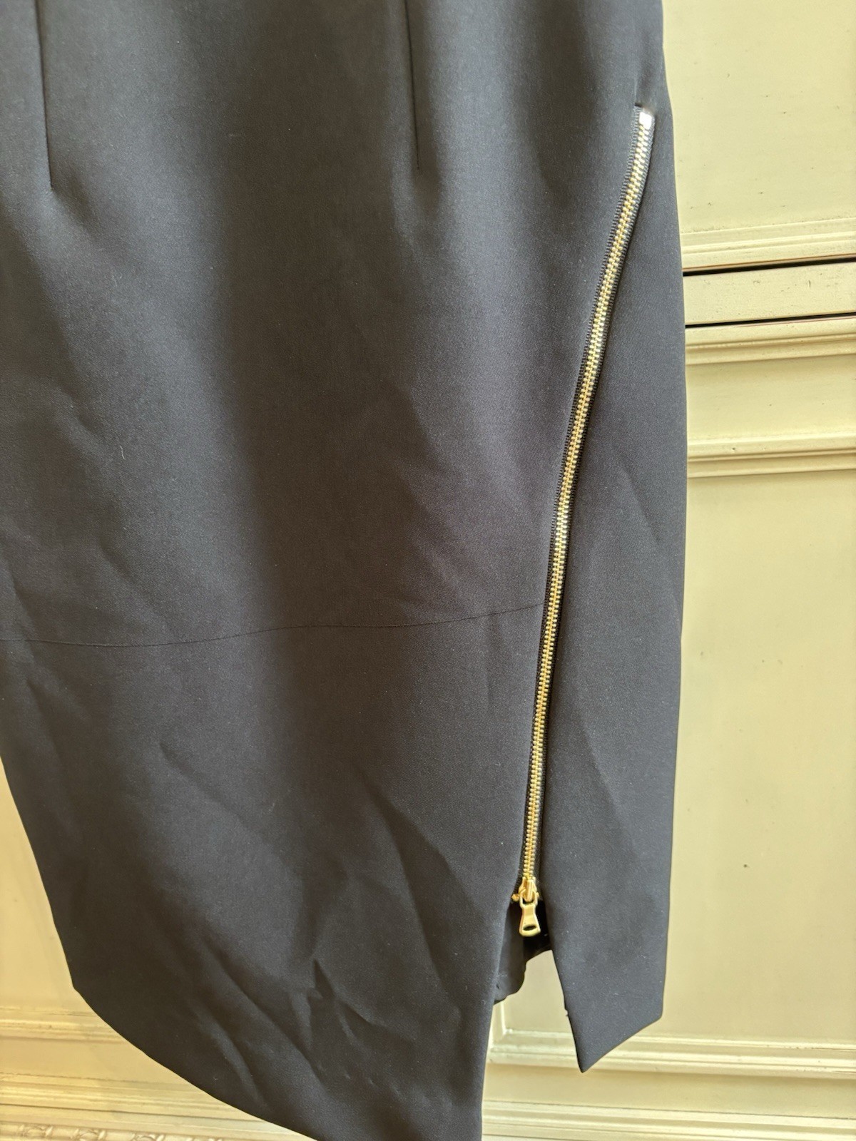 Milly Black Asymmetrical Dress Sold Zipper Slit Size 0 Made In USA Cocktail