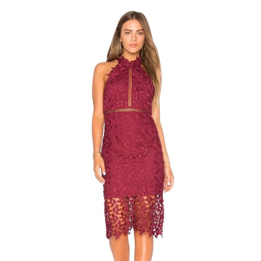 Bardot Gemma Lace Sheath Dress Women’s 4 US Burgundy Midi Sleeveless