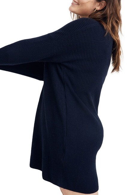 MADEWELL Navy Drop Shoulder Relaxed Long Sleeve V-Neck Sweater Dress S = 4/6