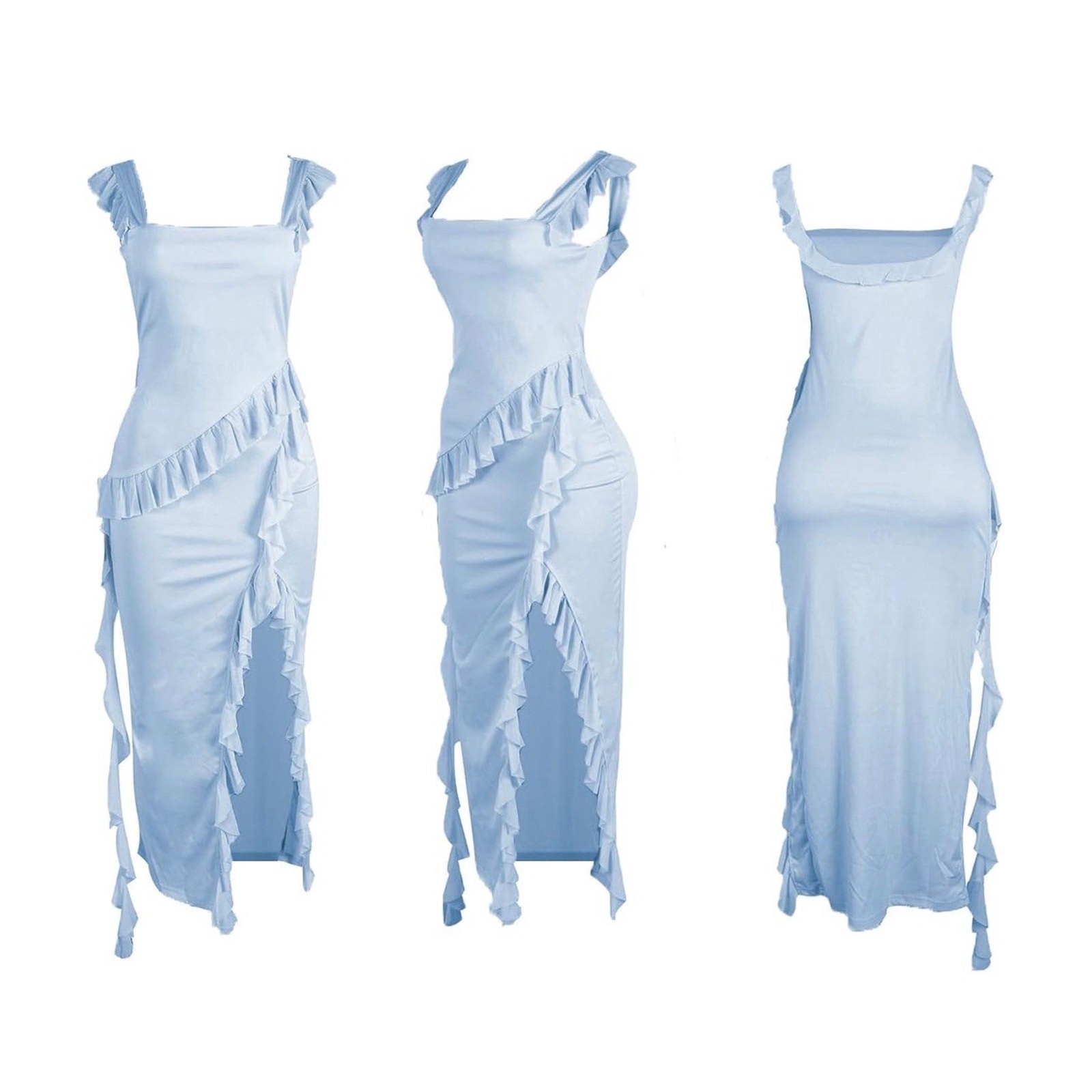 NWOT Ecirod Women’s Spaghetti Strap High Slit Bodycon Maxi Dress Sz Large