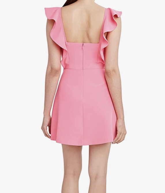 NWT BCBGeneration Women’s Fit & Flare Square Neck Flutter Mini Dress, Peony Sz 8