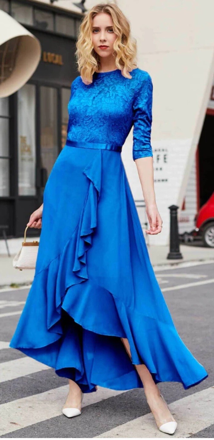 Miusol NWT Elegant Maxi Dress Size M Blue, Lace .Small Defect