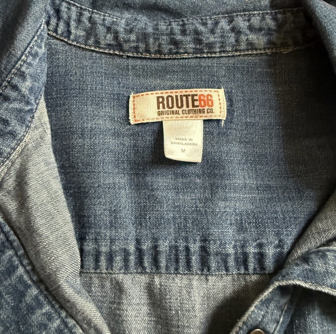 Route 66 Blue Denim Shirt Dress M Long Sleeve Collared Pockets Knee Length