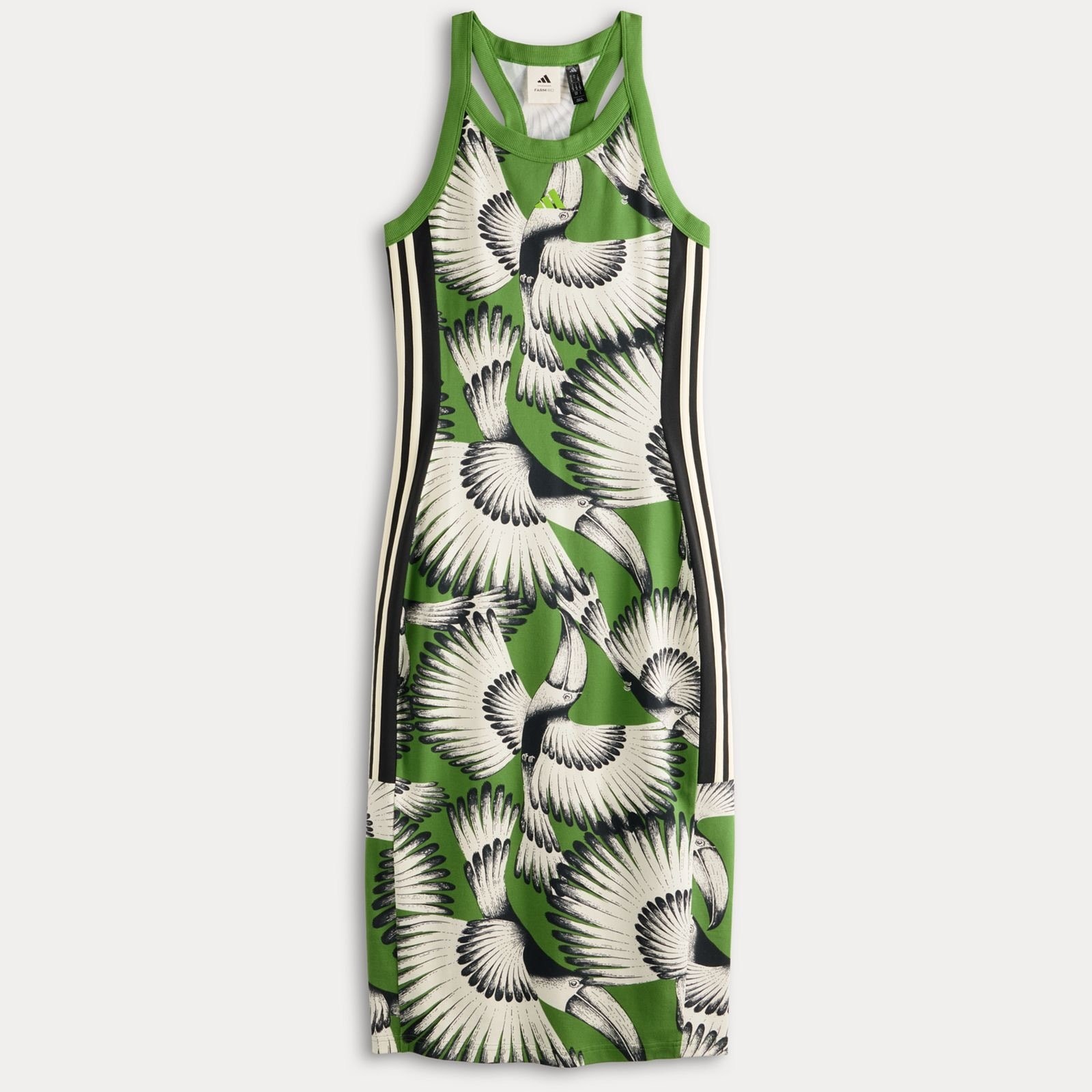 Farm Rio Active Adidas Toucan Wings Midi Dress Green Size Medium Cotton