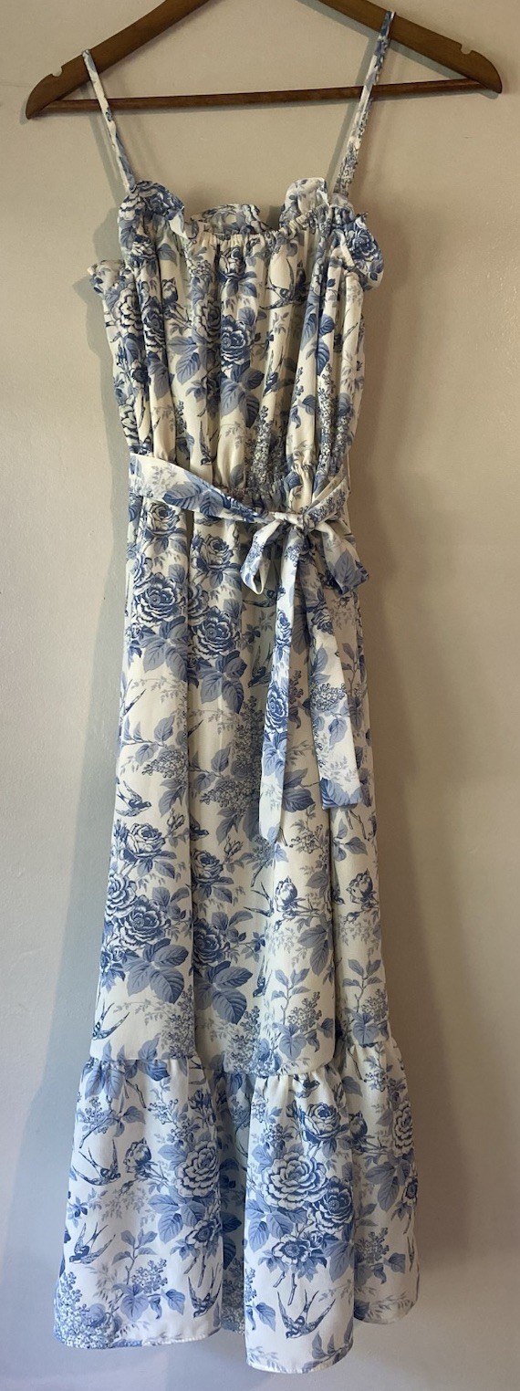 Pink Ripple Dress White Blue Pattern, Romantic, Whimsical, Cottagecore, Size L