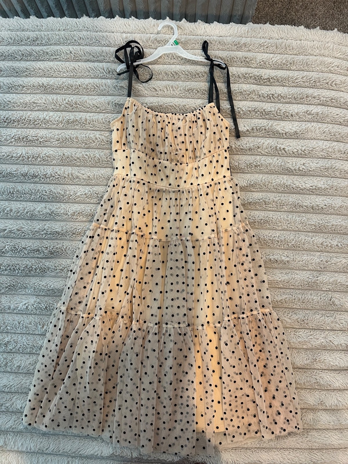 Tan and Black Polka Dot Midi Dress xs