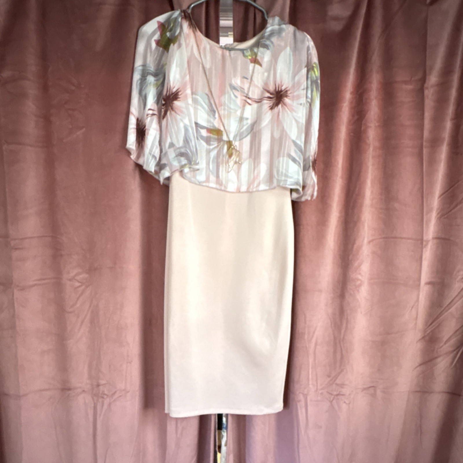 En Focus Studio Floral Sheath Knee Length Dress Beige Multicolor Short Sleeve 6