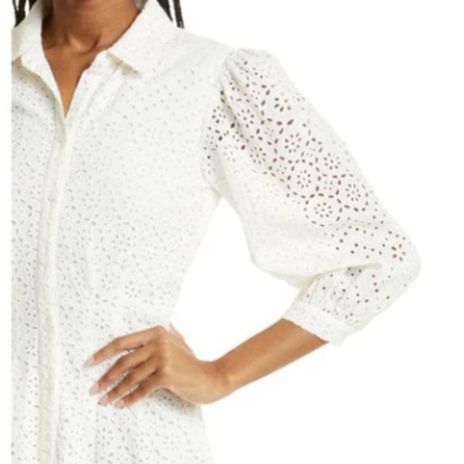 Veronica Beard Kylan Eyelet Lace Cotton Long Sleeve White Costal Resort Size 6