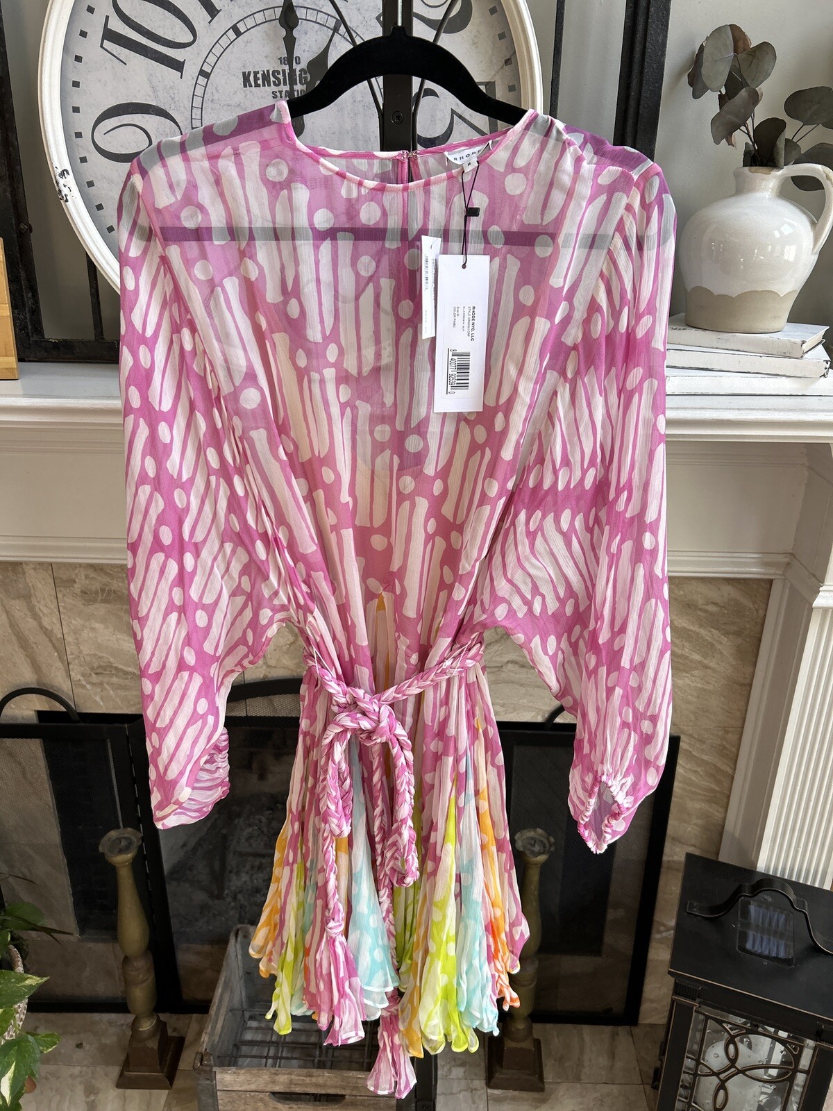 NEW NWT $525 RHODE “Ella” chiffon mini dress in pink multicolor sz M