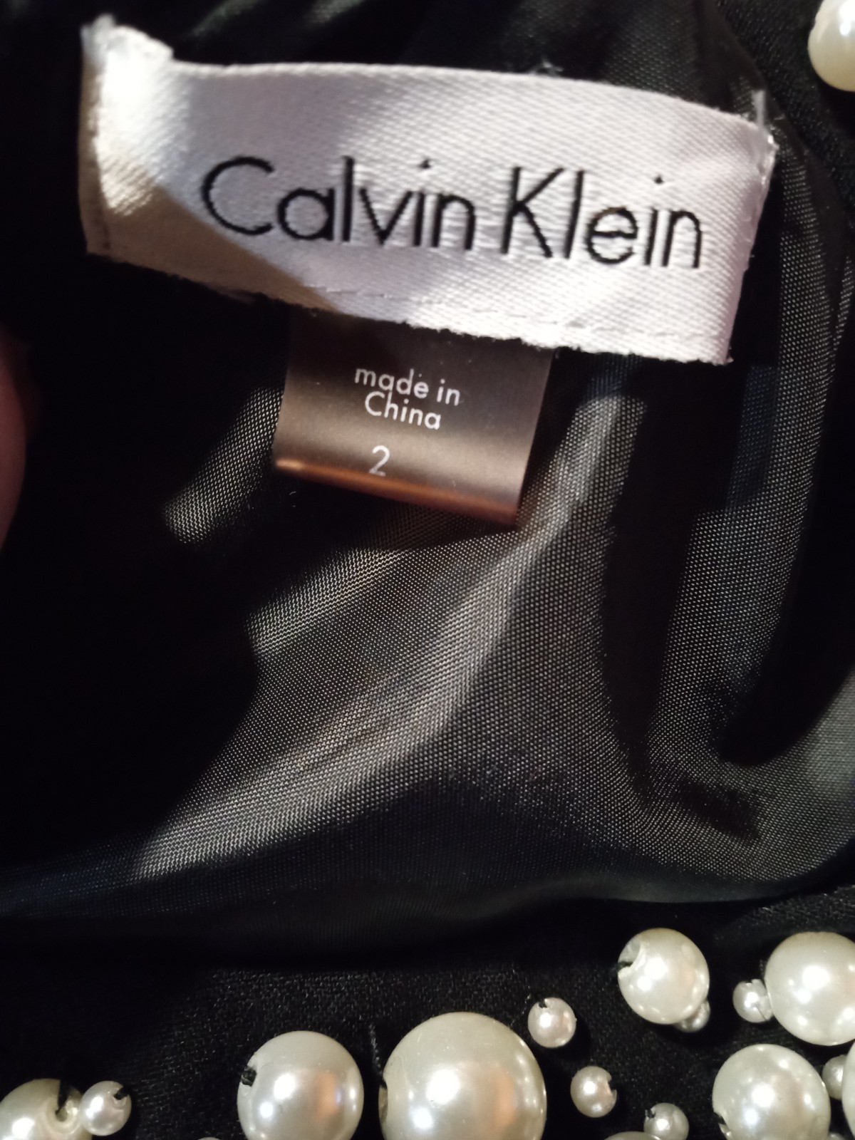 Calvin Klein Elegant Classic BLACK Pearl Embellished Neck Sheath Dress size 2