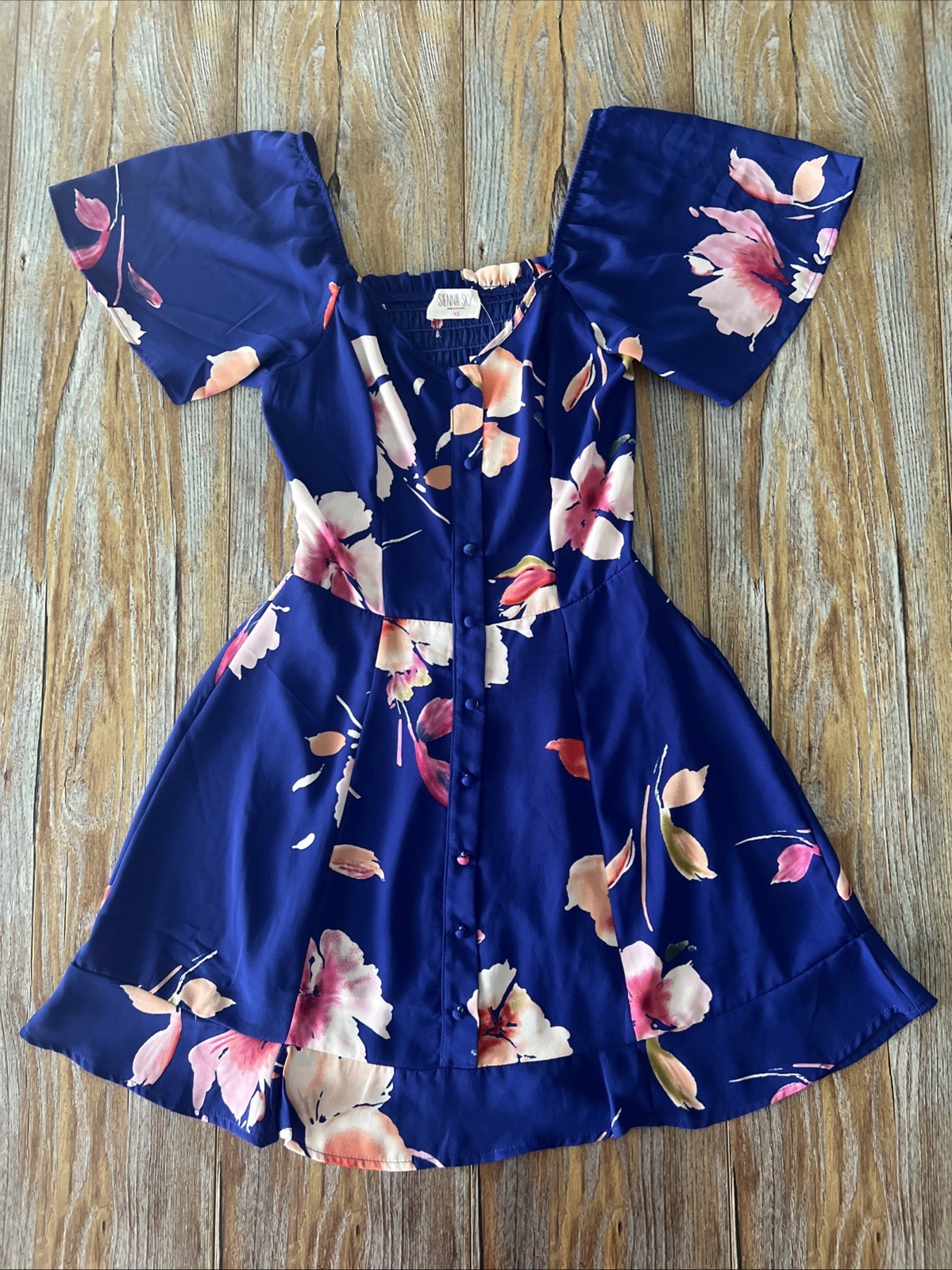 Sienna Sky Large Women’s Dress Blue Floral Short Sleeve XS