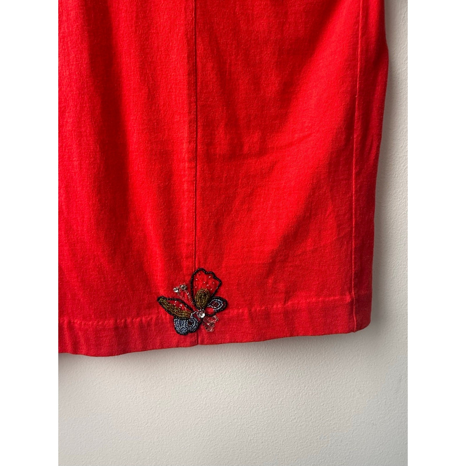 Vintage 90s Red Beaded Butterfly Maxi Dress Beach Coverup Coastal Grandma Top XL