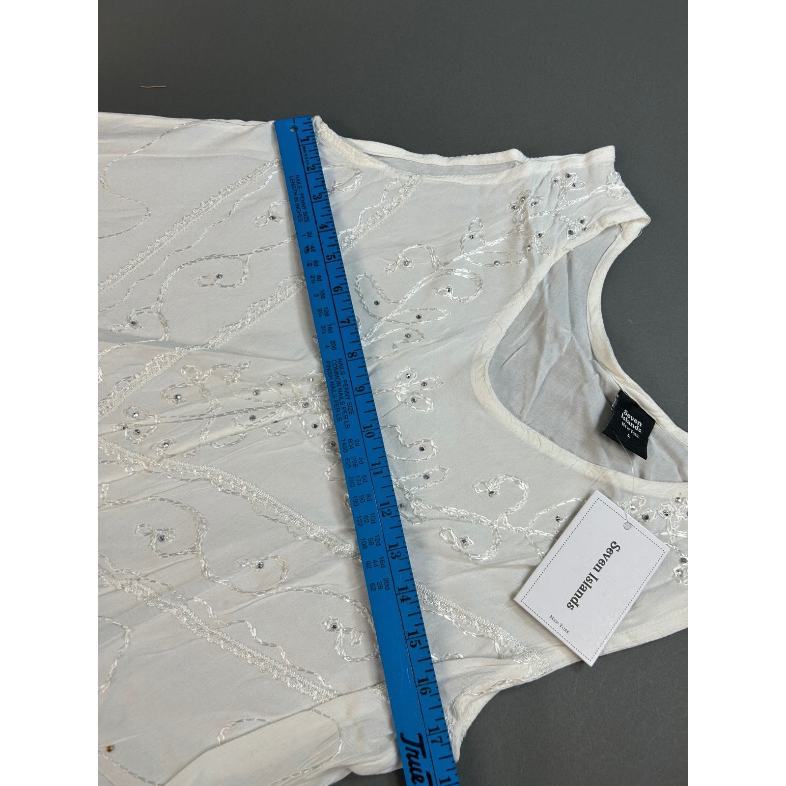 Seven Islands New York White Embroidered Sequin Sleeveless Rayon Midi Dress L
