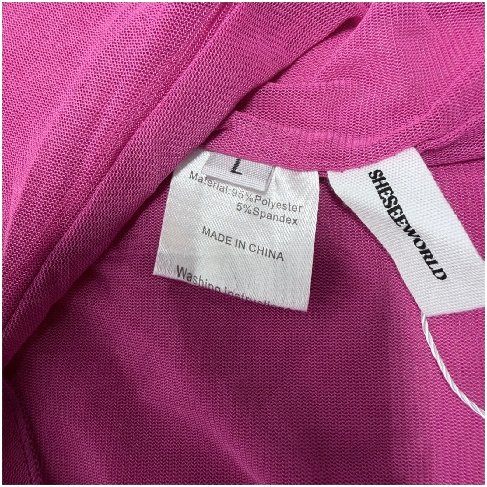 Sheseeworld Fuchsia Pink Ruched Mesh High Low Ruffle Bodycon Dress Large NEW