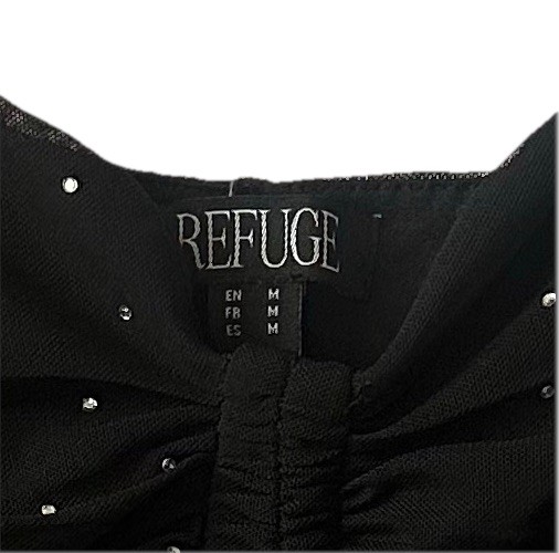 Refuge Black Rhinestone Ruched Mesh Mini Dress Women’s Y2K Bodycon Party Club M