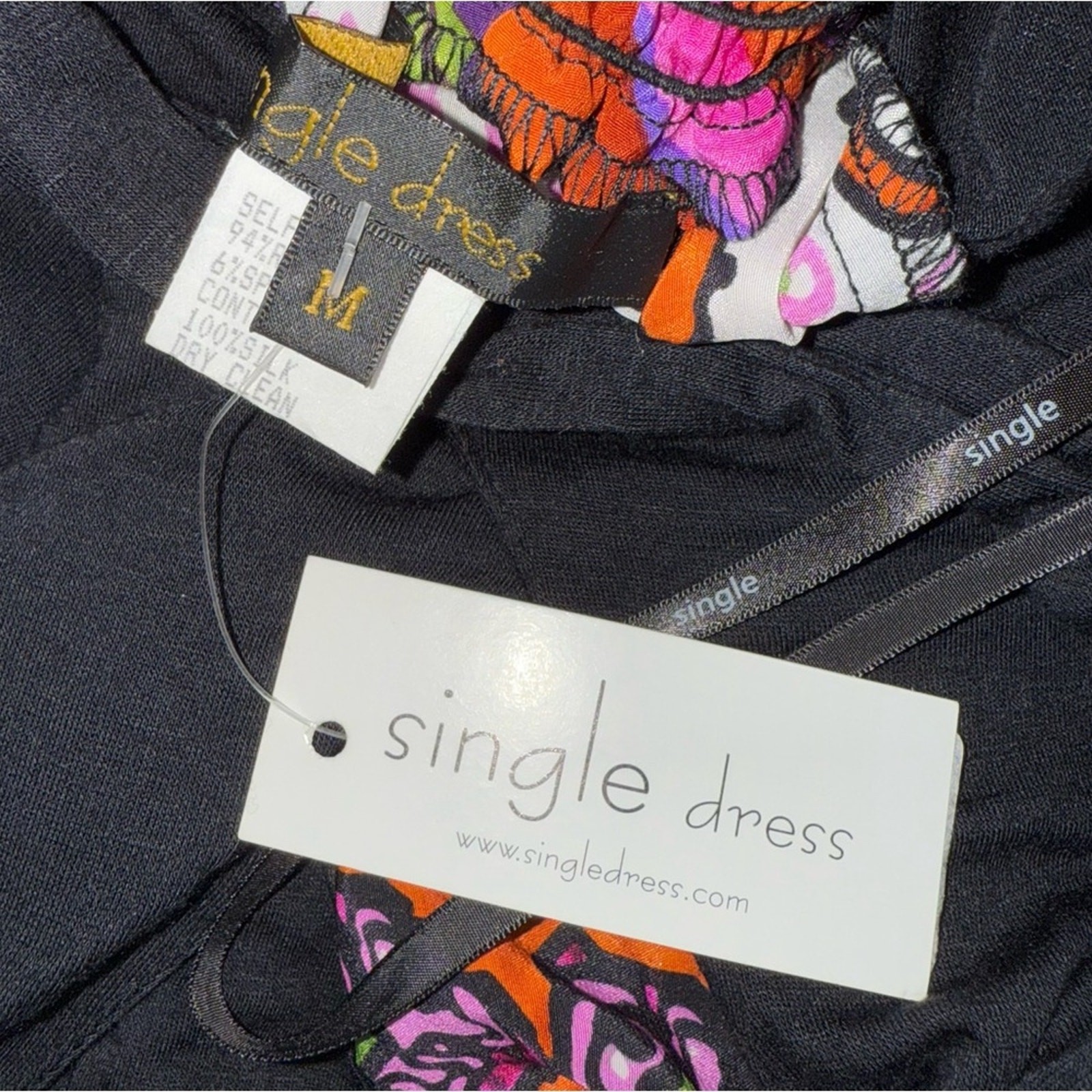 SINGLE DRESS NWT Black Halter Dress with 100% Silk Multicolor Accent Size Medium