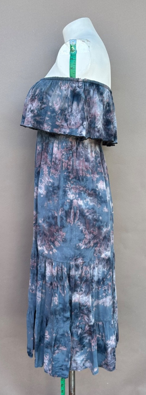 Blue Tie Dye Strapless Smocked Midi Dress M L Tiered Boho Ruffle Summer Beach