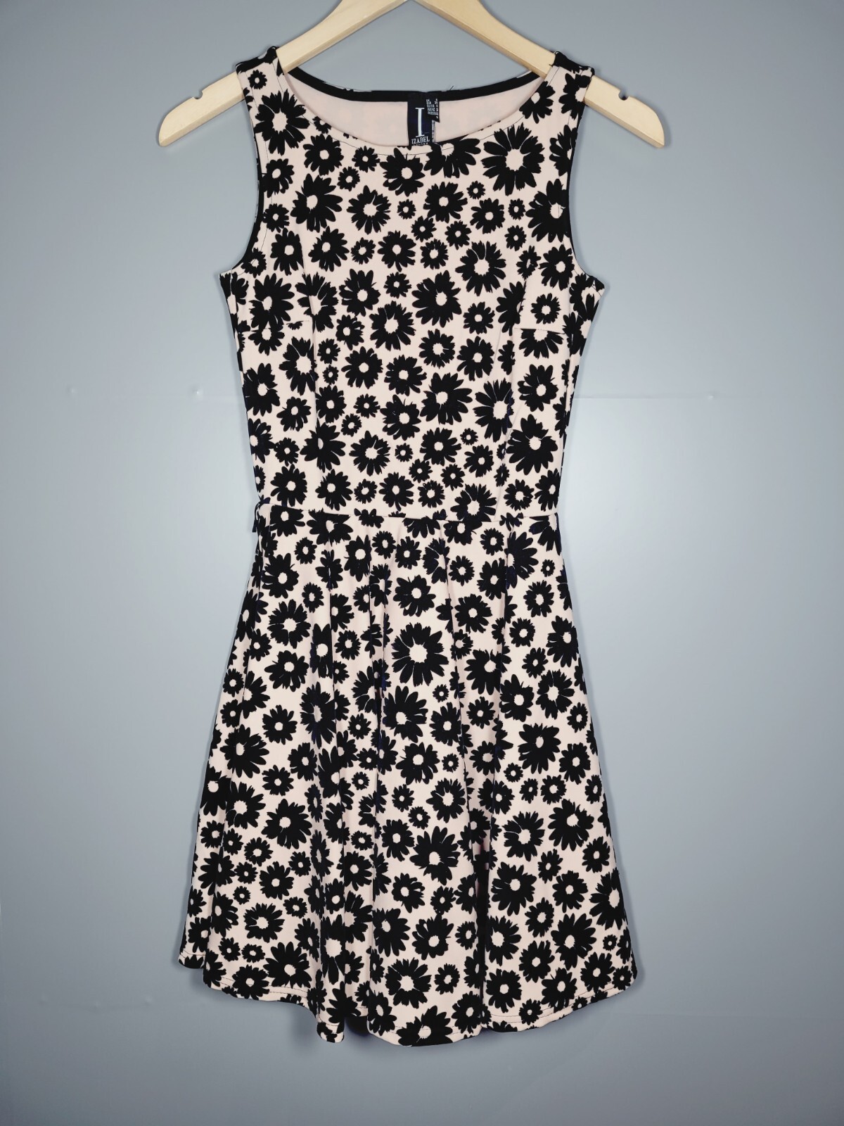 IZABEL LONDON DRESS SIZE 8 PINK BLACK FLORAL VELVET SKATER 33″ L 28″ B He43
