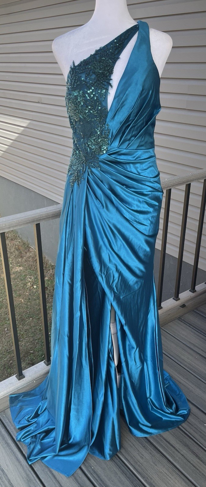 Prom Dress Ball Gown Size 10 Long Peacock Blue
