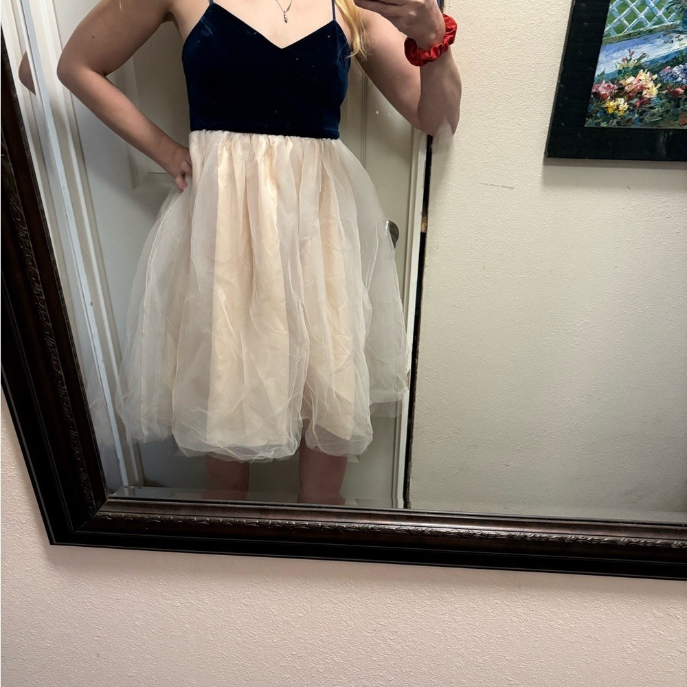 Chic Navy and Cream Formal Dress