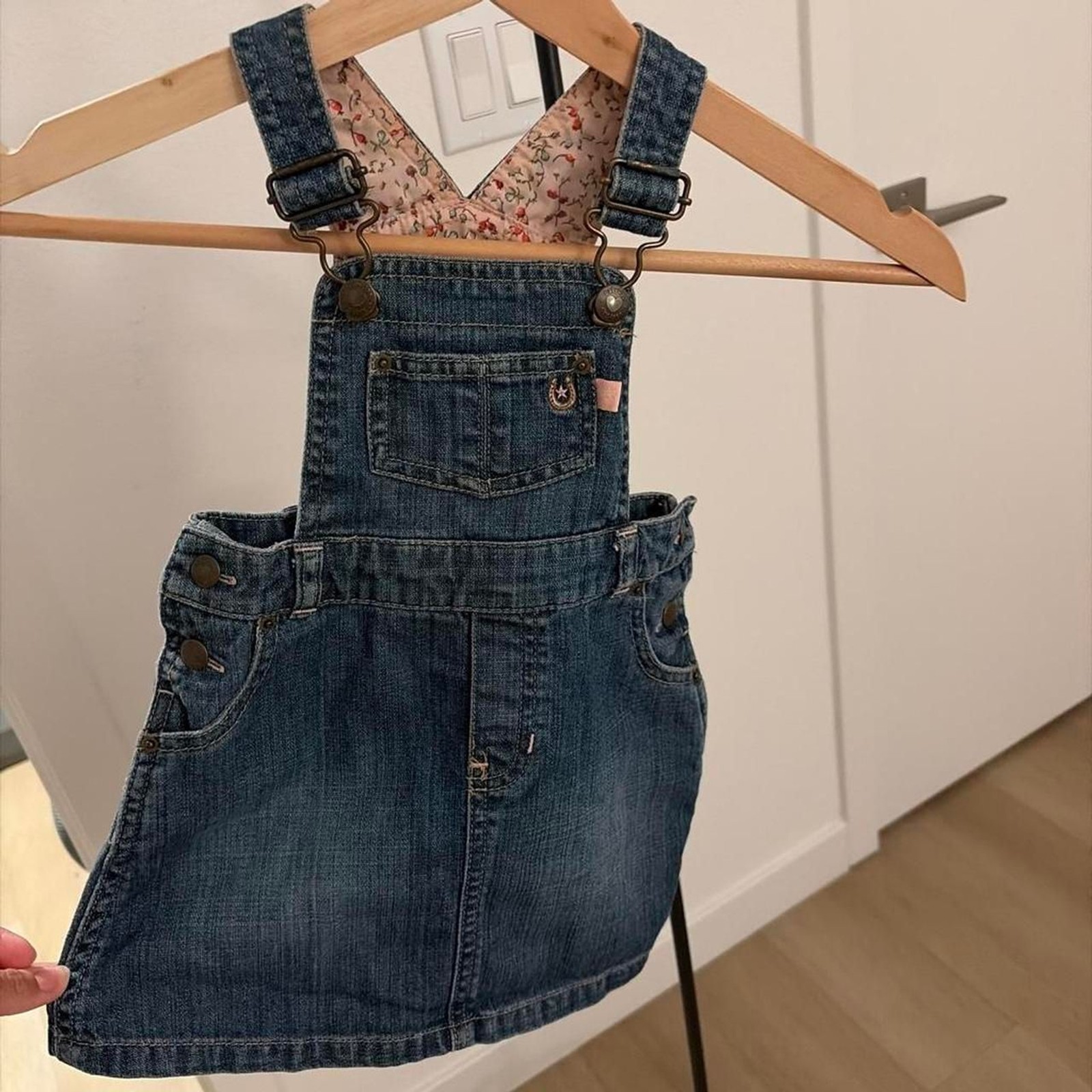 Baby Gap Toddler 18-24 Months Horse Graphic Embroidered Denim Overall Dress Pina