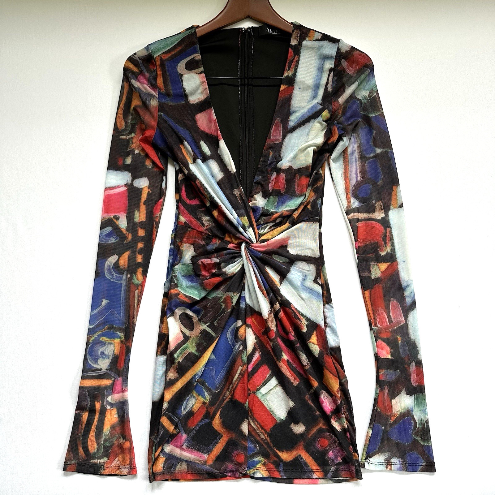 Akira On My Mind Abstract Colorful Plunge V-Neck Bodycon Mini Club Dress Size S