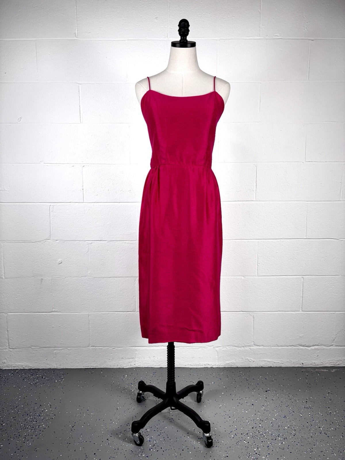 Vintage 60s Hot Pink Cocktail Sheath Dress Silk Dupioni Bombshell Pin-up M 10