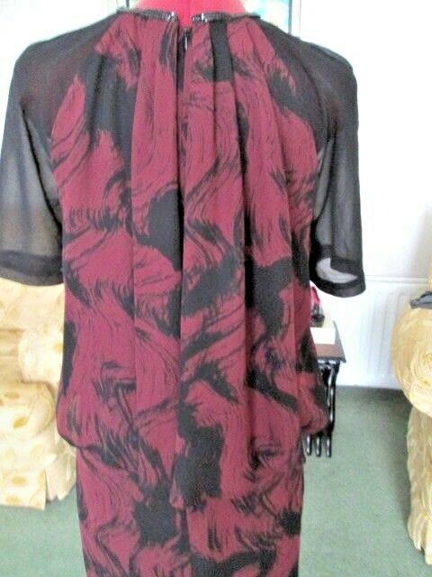 REISS-DESIGNER 2 LAYER SILKY POLYESTER PENCIL DRESS-OVER LAYER CAPE BACK-10.