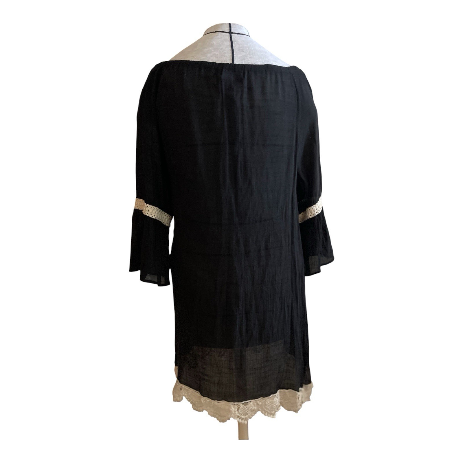 Hypnotix Womens Black Solid Off Shoulder Shift Dress Bell 3/4 Sleeve Lace L