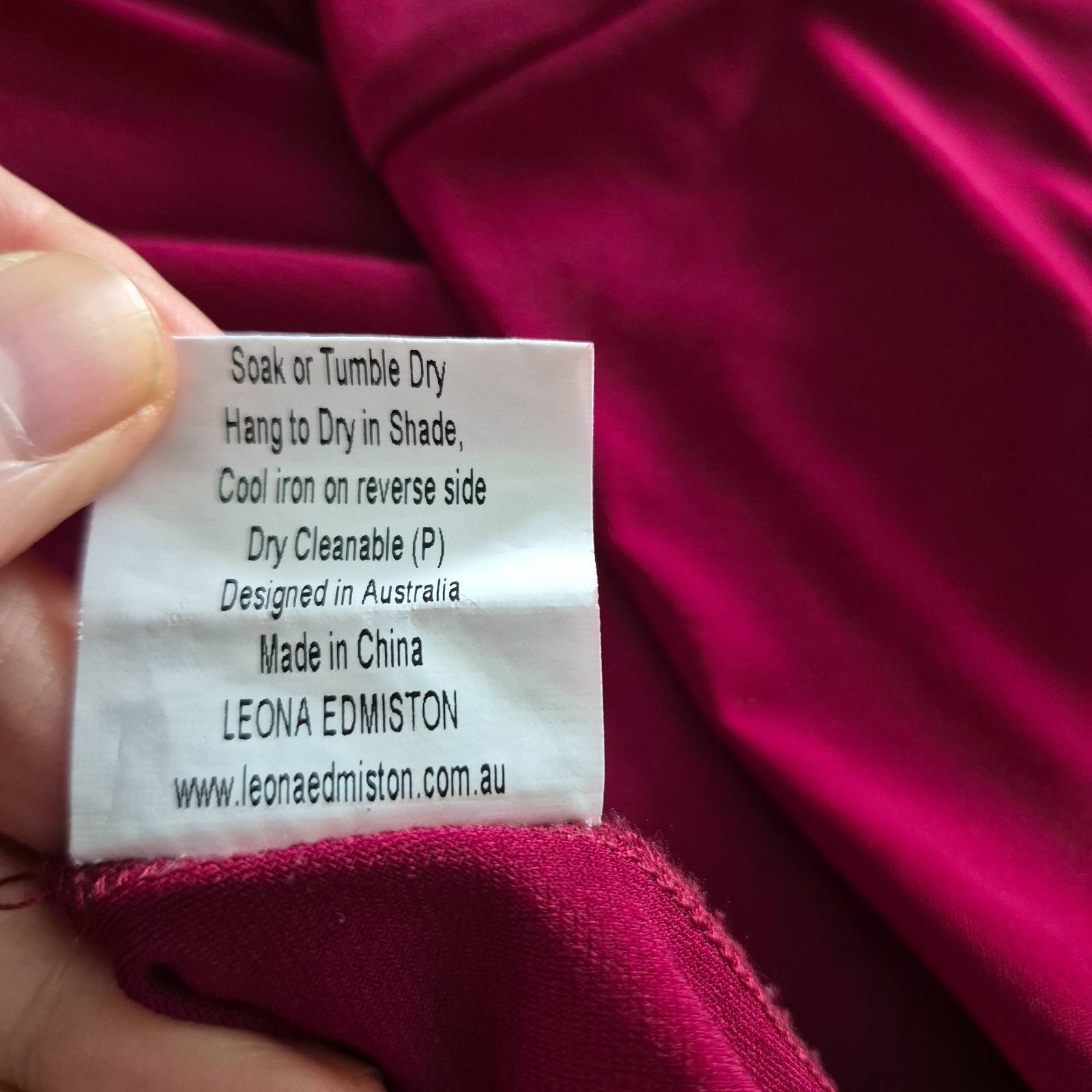 Leona Edmiston Ruby Red Wrap Dress Size 5 AU 14 Stretch 3/4 Sleeve Mid