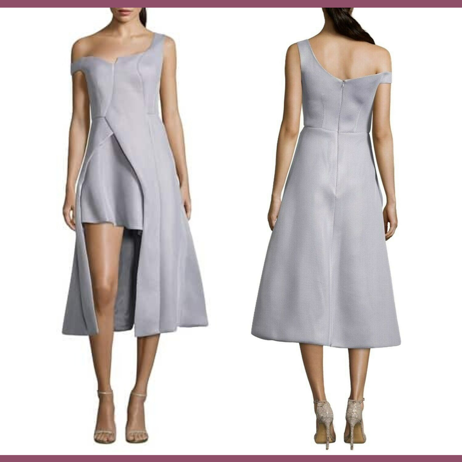 NWT $418 Issue New York Off-the-Shoulder Hi-Lo Dress Silver [SZ Medium ] #F313
