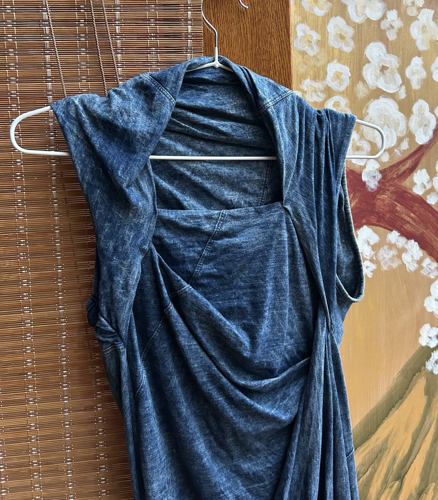 Vintage Y2k Diesel Washed Indigo Blue Asymmetrical Draped Cotton Jersey Dress