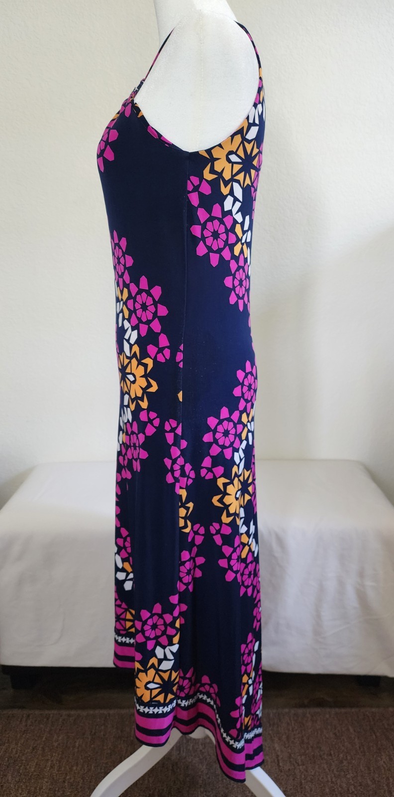 INC Geometric O-Ring Halter High Low Maxi Dress Pink Navy Small
