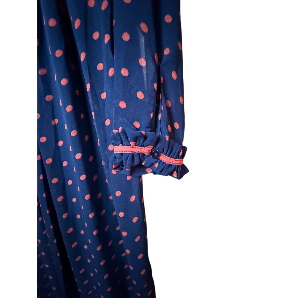 NWT Q2 Collection navy polka dot maxi dress tie neck romantic cottagecore dress
