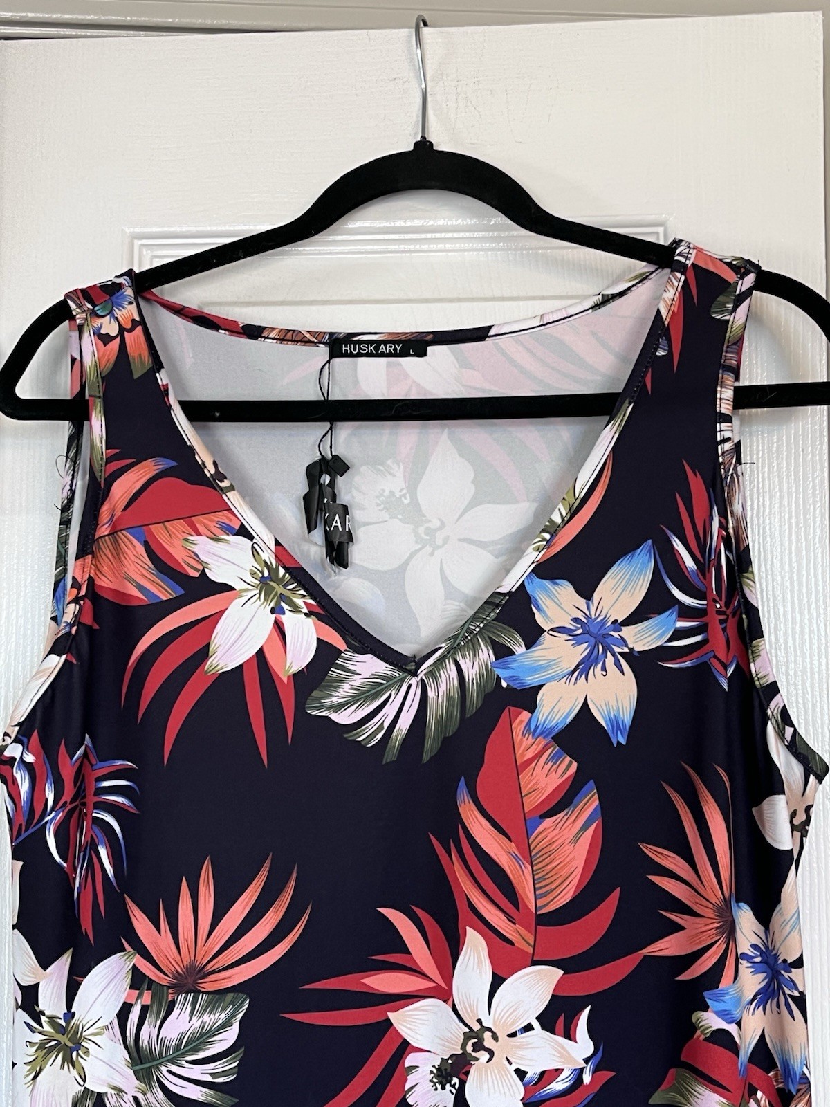 Hawaiian Casual Sleeveless Pullover Dress Black tropical floral size large NWT