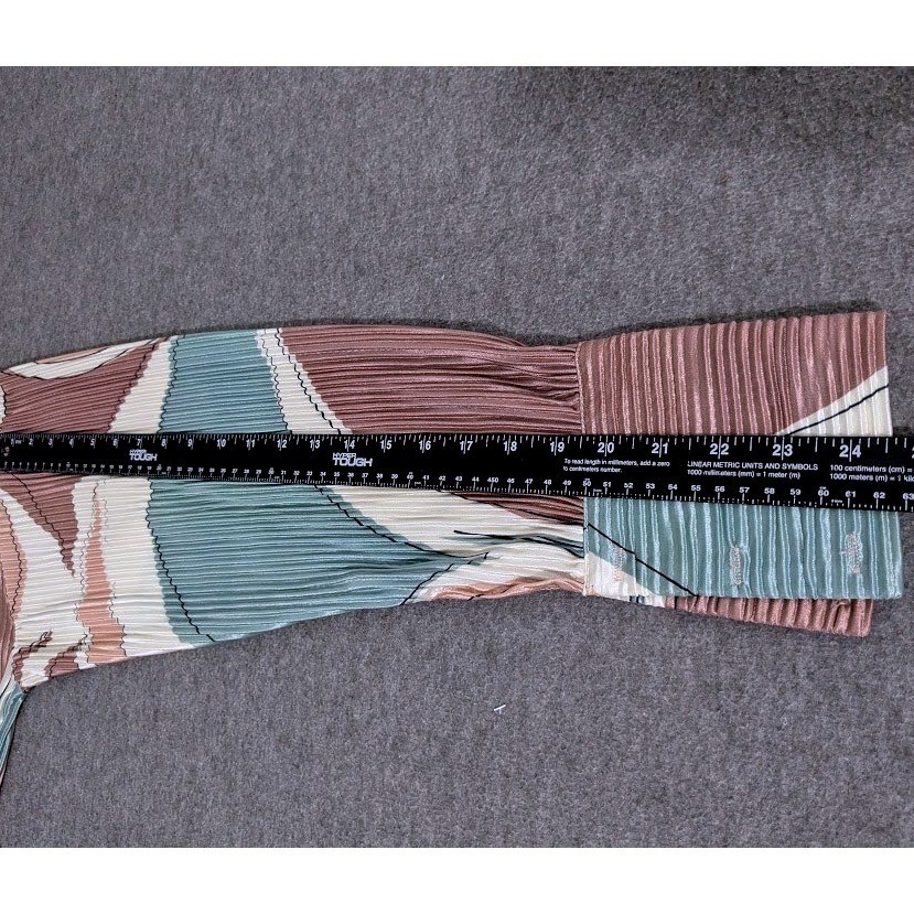 PrettyLittleThing Stone Abstract Print Plisse Frill Hem Shirt Dress US 10 NWT