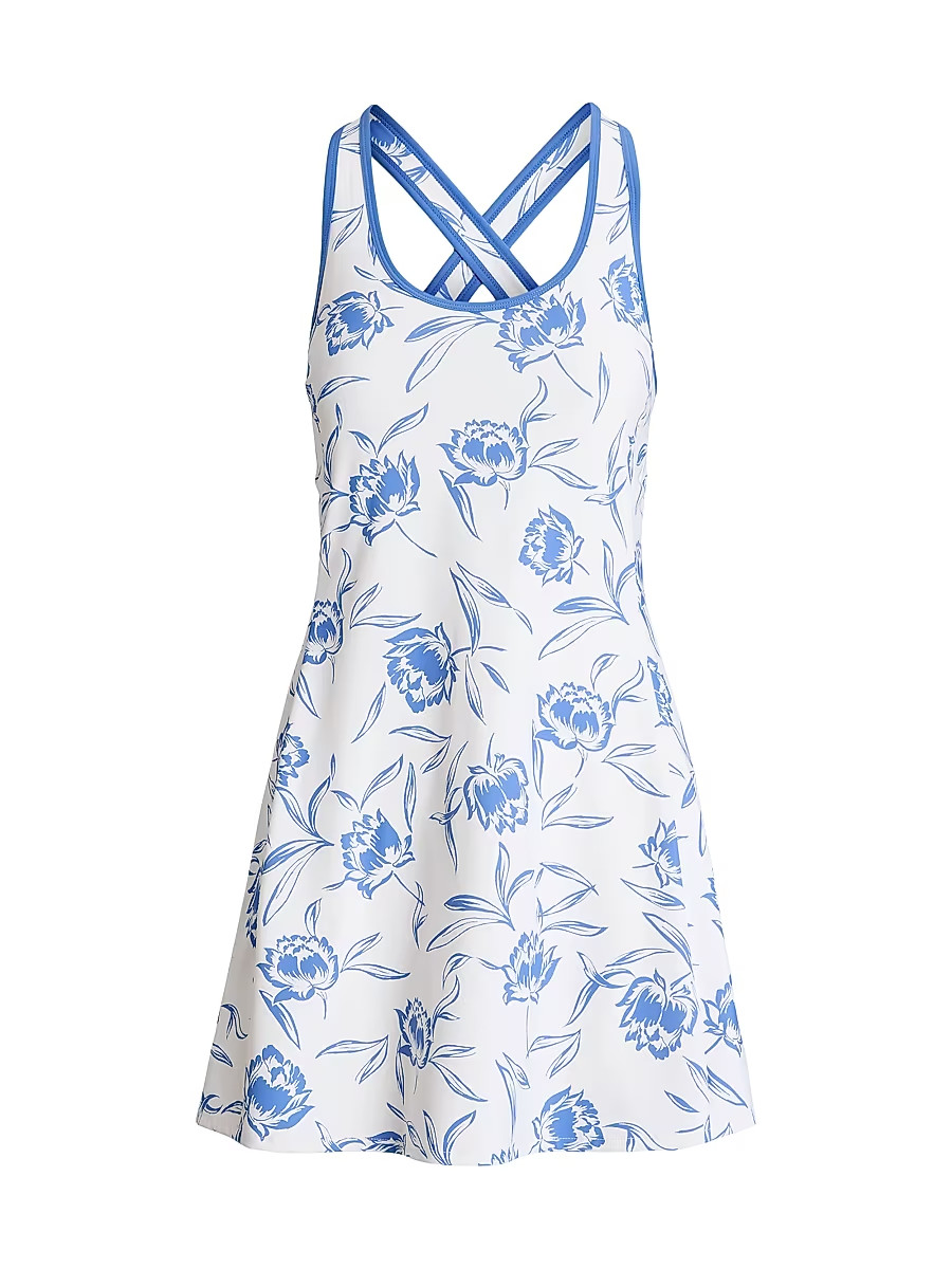 RLX Ralph Lauren Floral Stretch Interlocken Tennis Dress Size Small White Blue