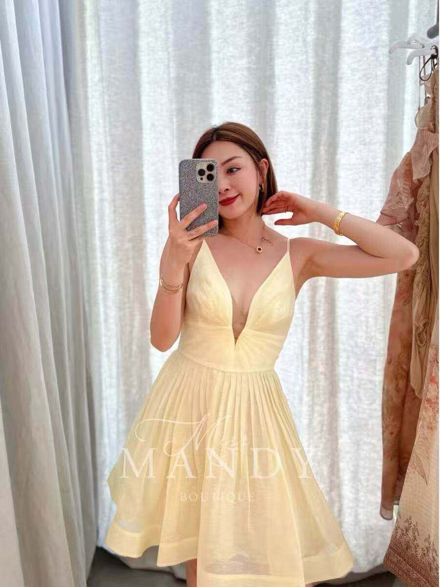NWT Zimmermann Pre-Spring Summer New V-Neck Lemon Yellow Cami Elegant Mini Dress