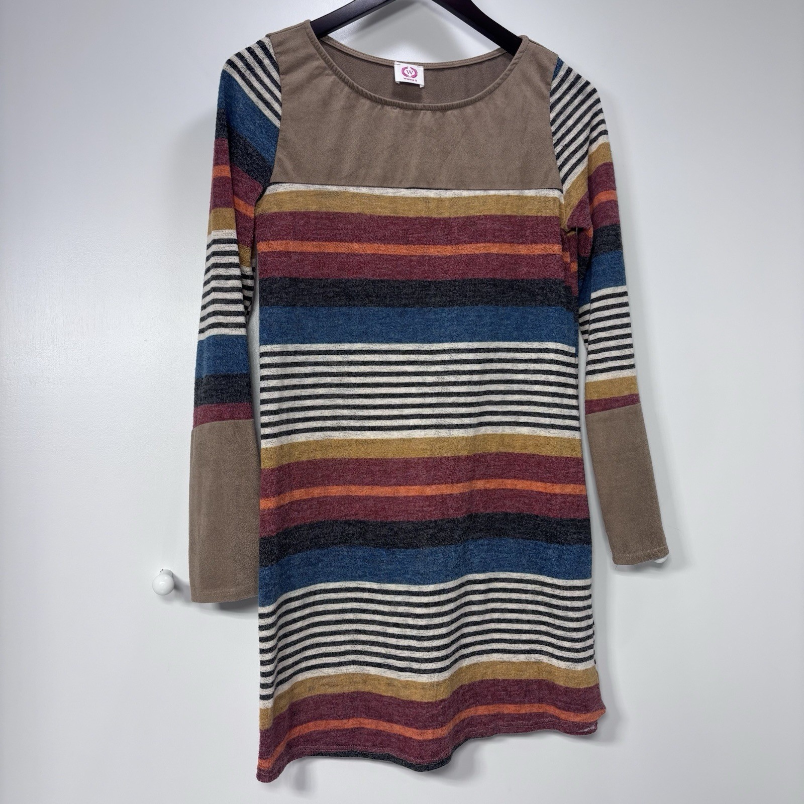Wanna B Women’s Size M Long Sleeve Striped Dress Earth Tones EUC