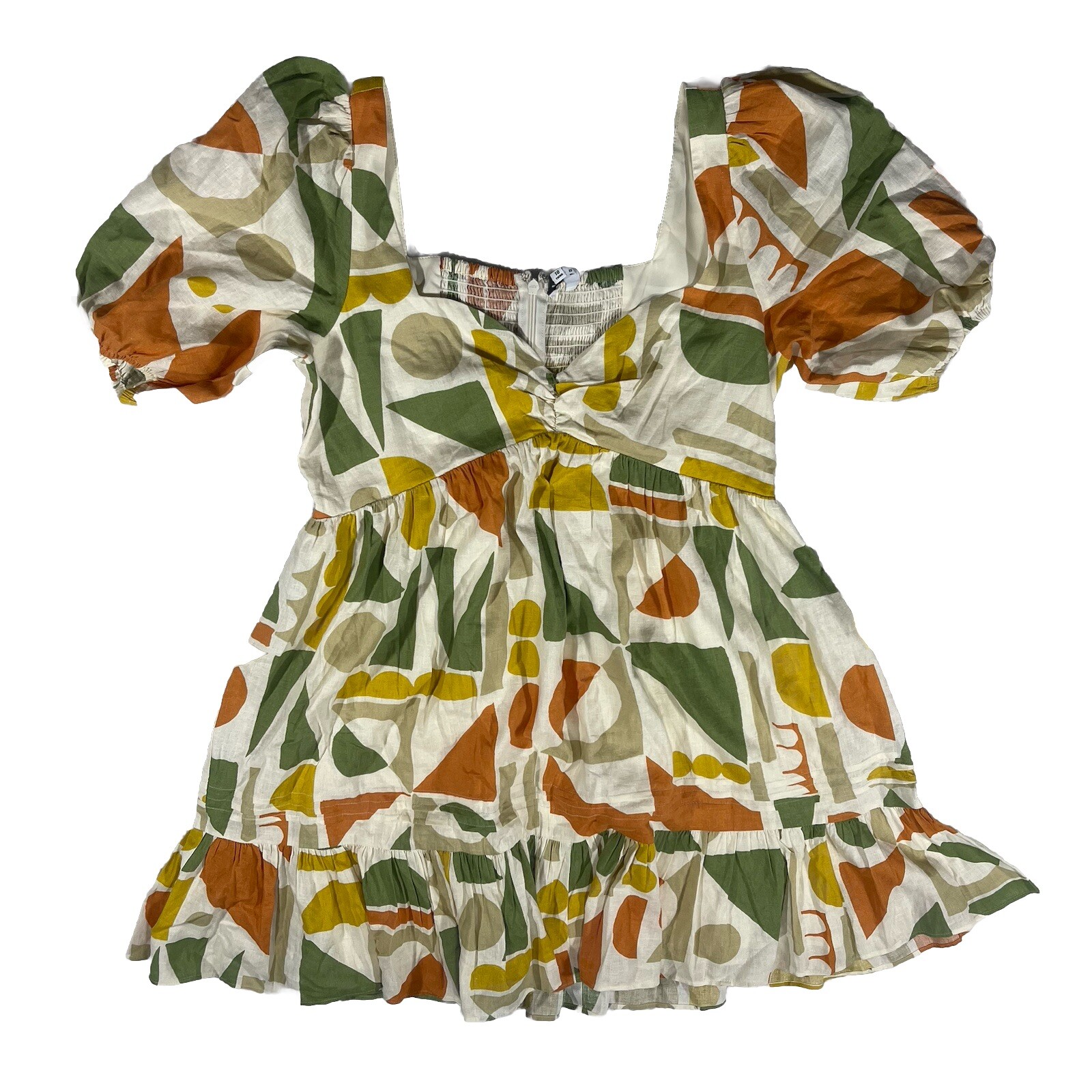 Giorgia Giannini Linen Dress Size 10 Multicolor Short Sleeve Geometric Print N2