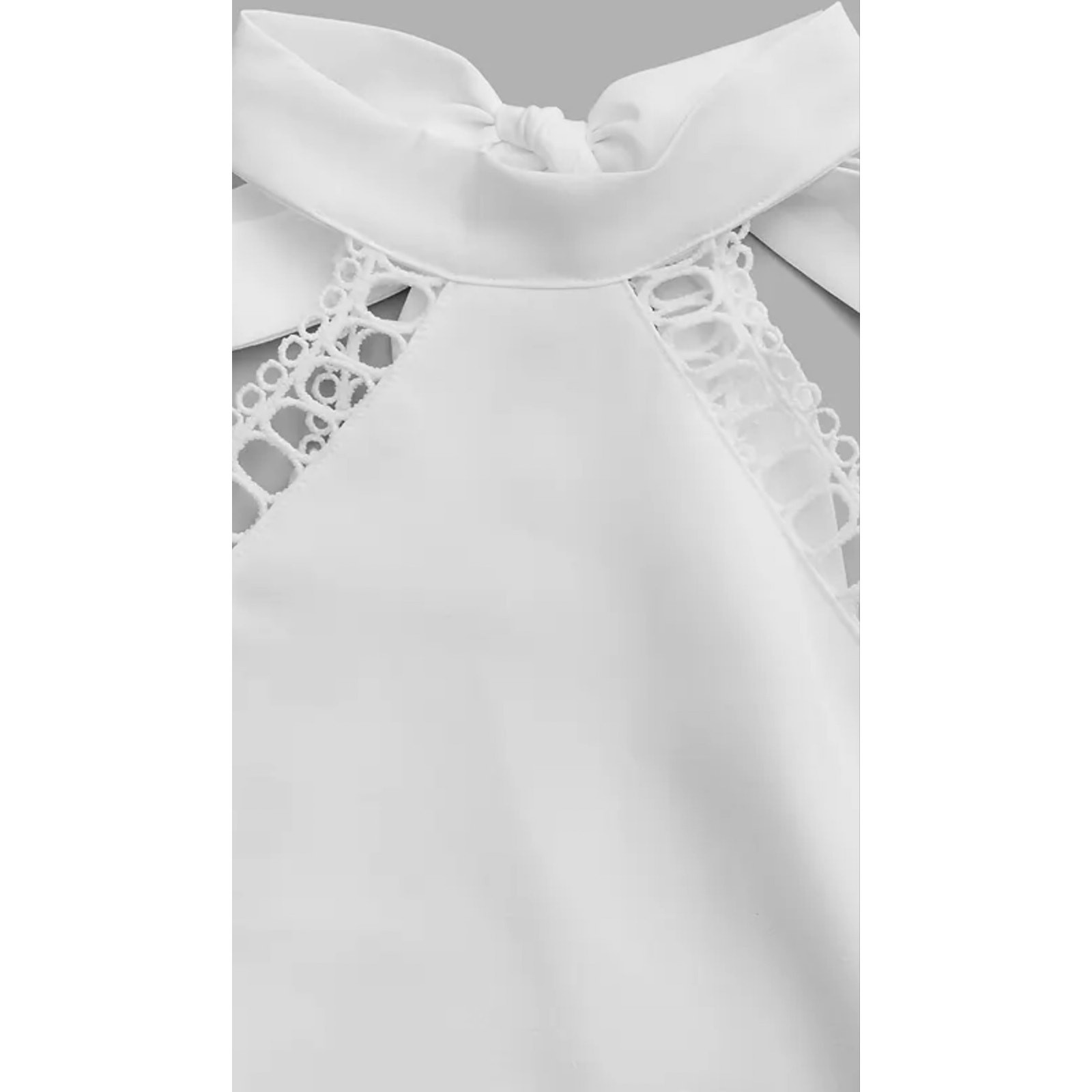 Lace Halter Mini White Backless Sundress Ties at High Neck Delicate Crochet NWT