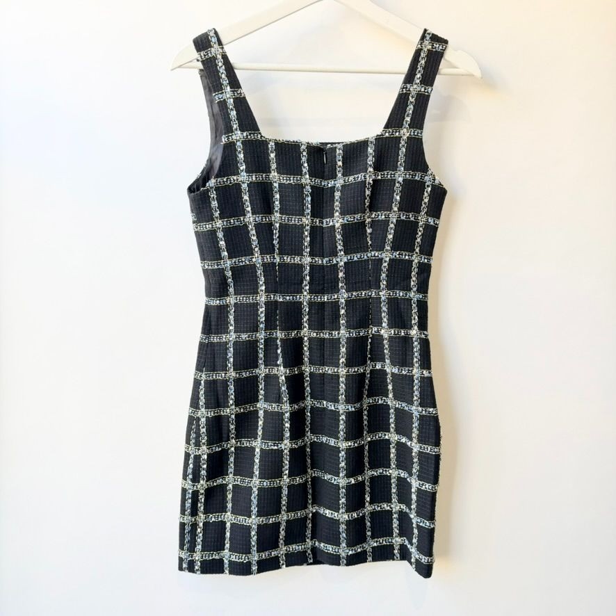 Jason Wu Black & Gold Tweed Plaid Mini Sheath Dress – Size XS