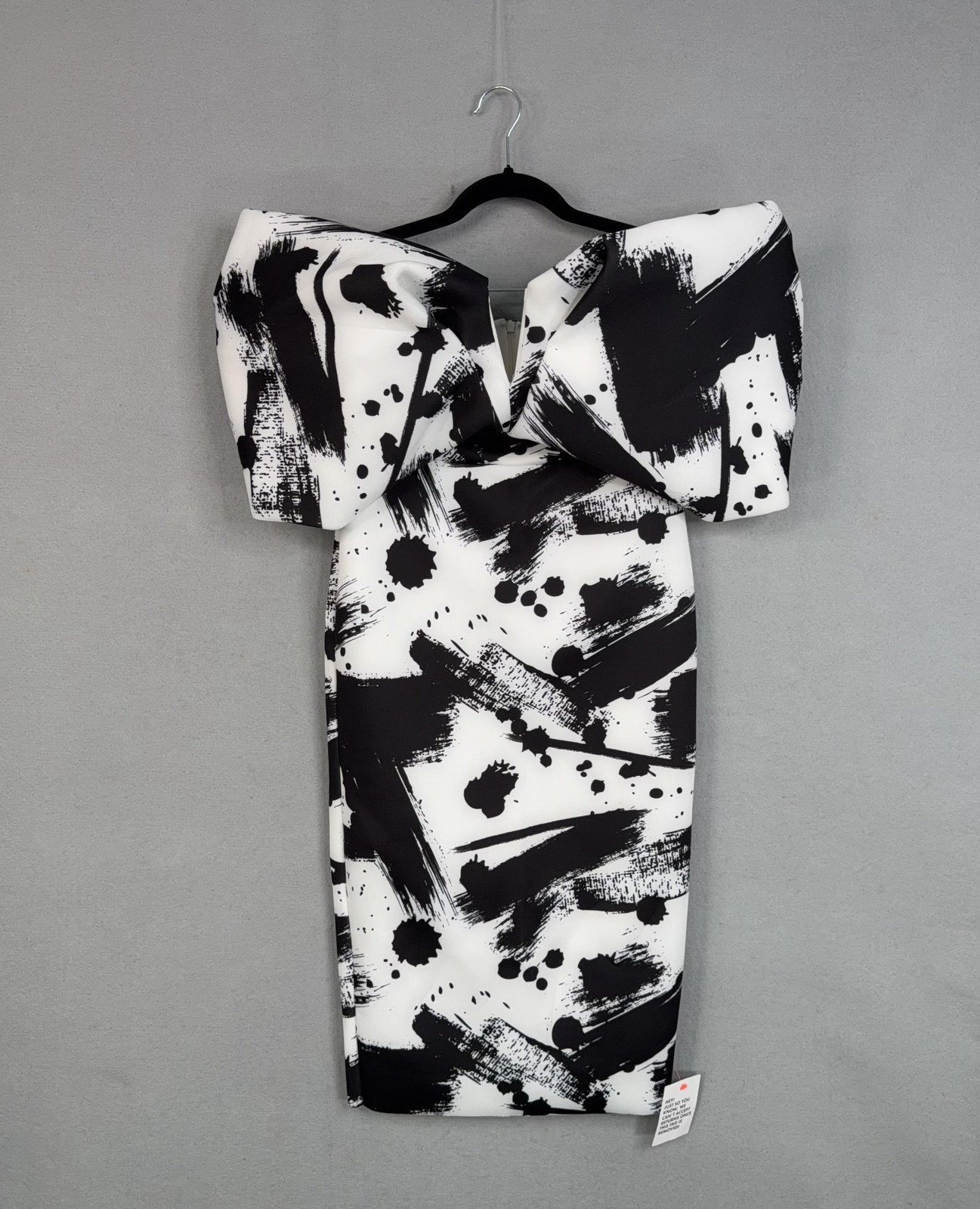 ASOS DESIGN Dress Womens 8 White Black Graphic Bow Off Shoulder Bodycon Pencil