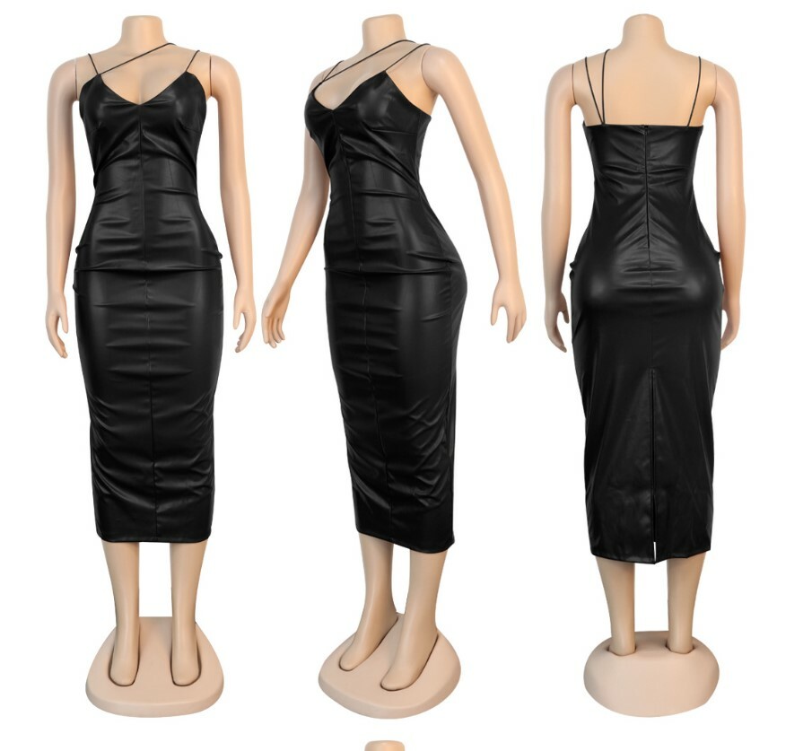 Women Spaghetti Strap Sleeveless Elegant Slim Backless High Split Party Dress #S