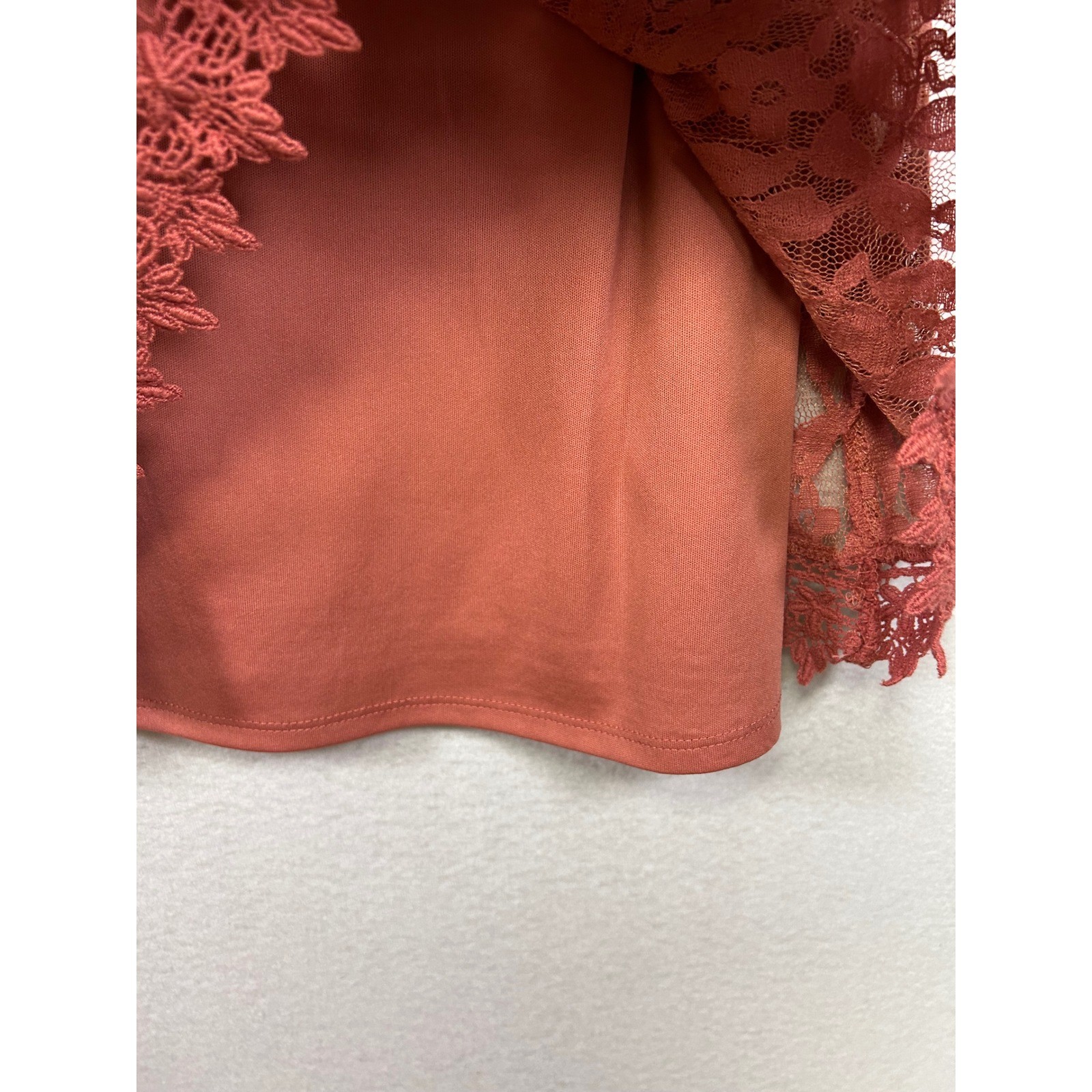Boho Romantic Xhilaration Womens S Rust Red Lace Mock Neck Pintuck Shift Dress