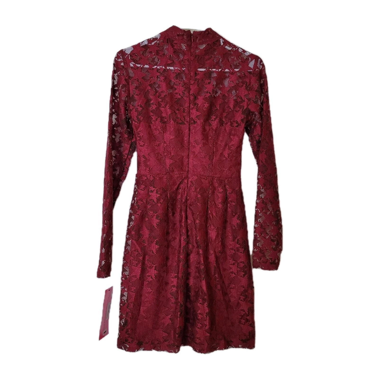 Betsey Johnson Mini Dress Womens 2 Star Lace Red Sheer Overlay sheer long sleeve