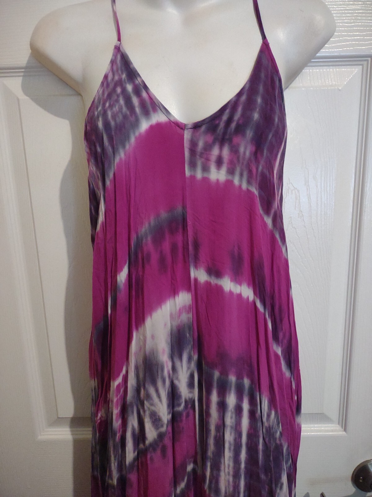 Love Stich Violet Tie Dye Beach V Neck Handkerchief Maxi Dress S