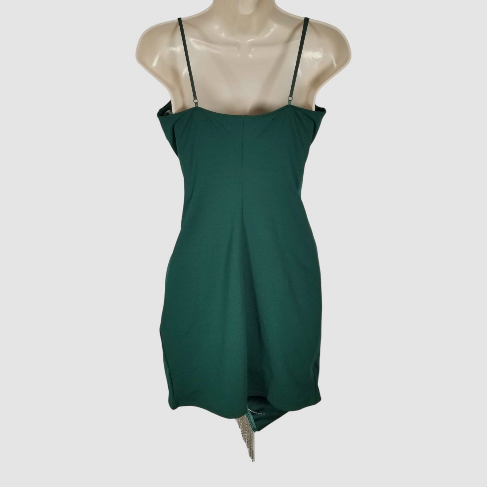 Emerald Sundae Women Green Sleeveless V-Neck Rhinestone Fringe Dress Size M